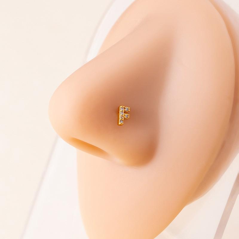 Personalized Zirconia Letter Nose Stud for Men and Women - Trendy Micro-Inlaid Straight Needle Piercing Ornament.