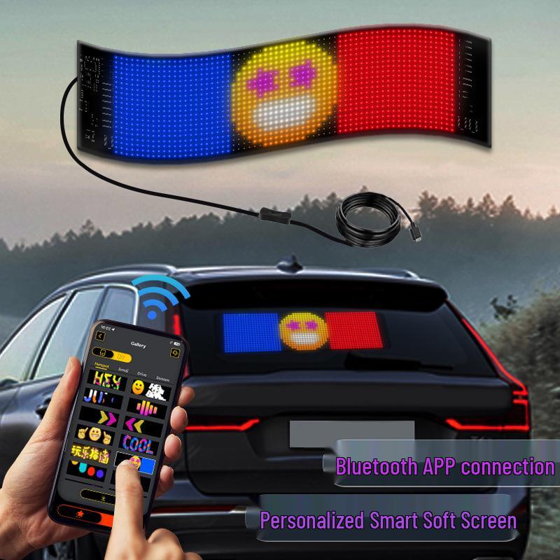 LED Bluetooth Smart Display: USB-Powered Flexible Full-Color Advertising Screen for Cars