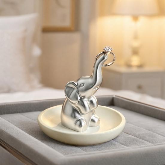 Jewelry Storage Tray, with Upturned Nose Elephant Design, Waterproof Compact Organizer for Rings Earrings Bracelets