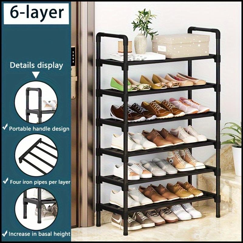 

1 шт. 6-ярусная штабелируемая обувница, черная металлическая и пластиковая отдельно стоящая полка-органайзер для обуви для прихожей, спальни, пола, улицы, компактная полка для хранения 6-layer