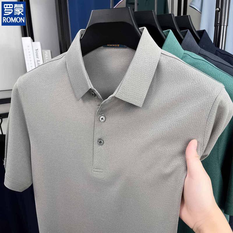 ROMON Men's 10% Silk Blend Casual Polo T-shirt