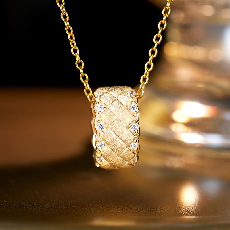 925 Sterling Silver Passepartout Necklace Women's Handmade Brushed Woven Medieval Pendant Collarbone Chain