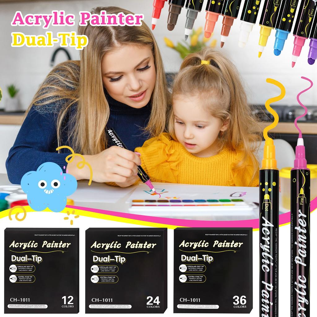 Double-headed Gouache Acrylic Pen Round-headed Doodle Pen Set Pigment Diy Ceramic Pen 115.2ml