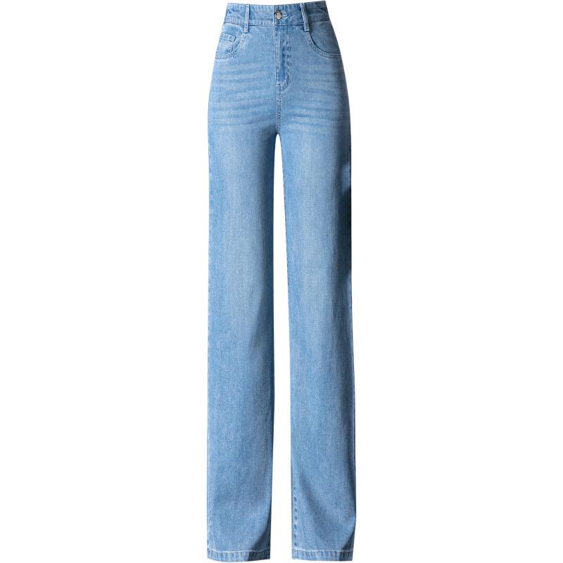 Women's Summer Tencel Cropped Jeans: 2025 Slimming, Loose Fit, Elastic Waist, Straight Leg Pants