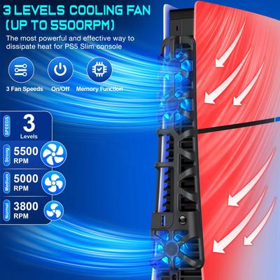 For PS5 Slim Cooling Fans Cooling Fan For Playstation 5 Slim Disc Edition/Digital With USB 3.0 Port For PS5 Accessories