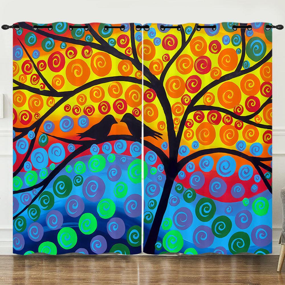 Curtain Wish Tree Owl 3D Digital Printing Blackout Curtain Punching