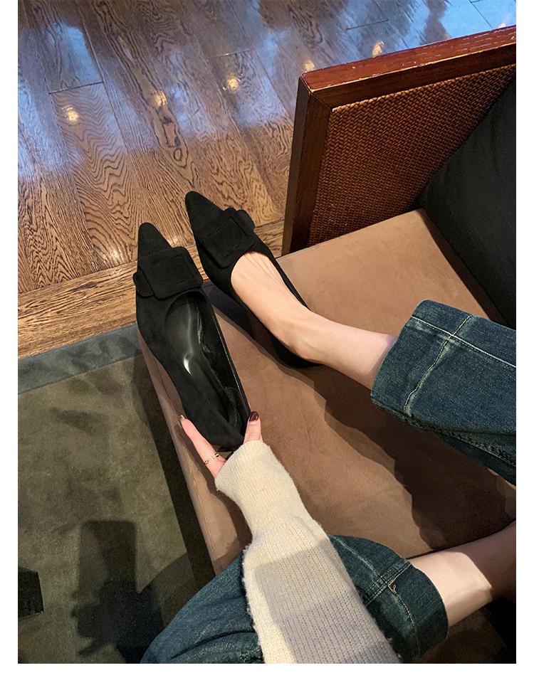 Sheepskin~ French square buckle leather shoes, soft-soled Mary Jane shoes, women's shallow mouth single shoes, beautiful flat-bottomed pointed-toe