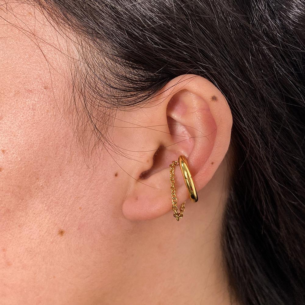 New Trendy Earring  PVD 18K Gold Plated Chain Tassel Huggie Earrings Stainless Steel Earrings