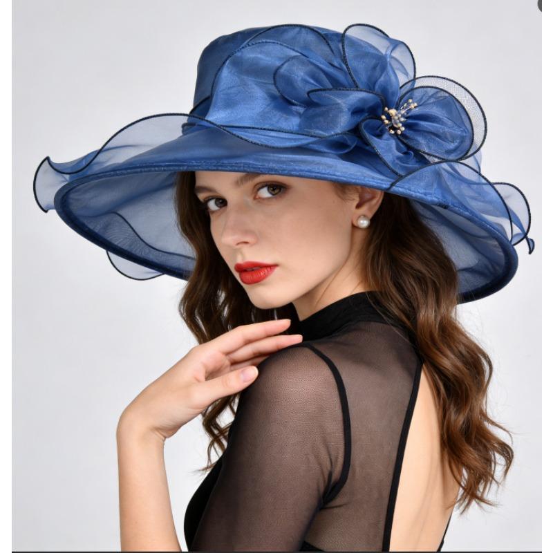 Summer Sunshade Hat for Women, Organza French Top Hat, Big Brim, Small Face, Breathable Mesh Hat