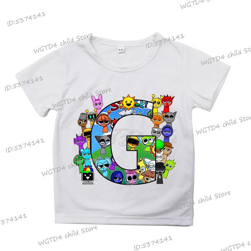 2025 Neue Sprunki Englischer Buchstabe ABCD.. Kinder T-Shirts Mode Incredibox Spiel T-Shirt Cartoon 26 Alphabet Jungen Mädchen Lustiges T-Shirt