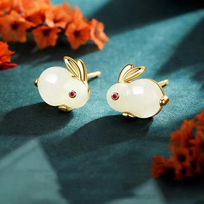 1 Pair Needle Cute Resin Rhinestone Rabbit Earrings for Women Fashion Temperament Animal Jewelry