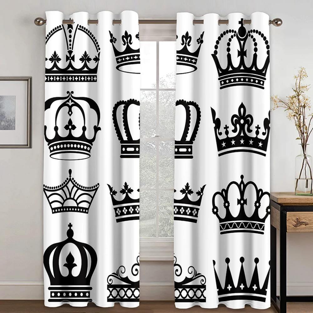 2pcs Pink Queen King Crown Kids Girl Boy Curtains Blinds Window Treatment for Bedroom Office Kitchen Living Room Home Decor Door