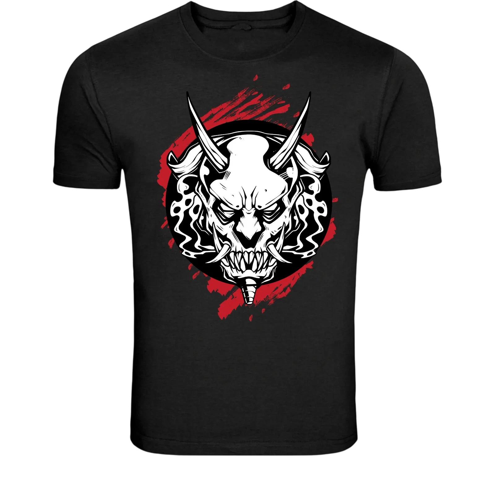 Japanese Demon Oni Mask T-Shirt - Dark Samurai Devil Graphic Tee XXL