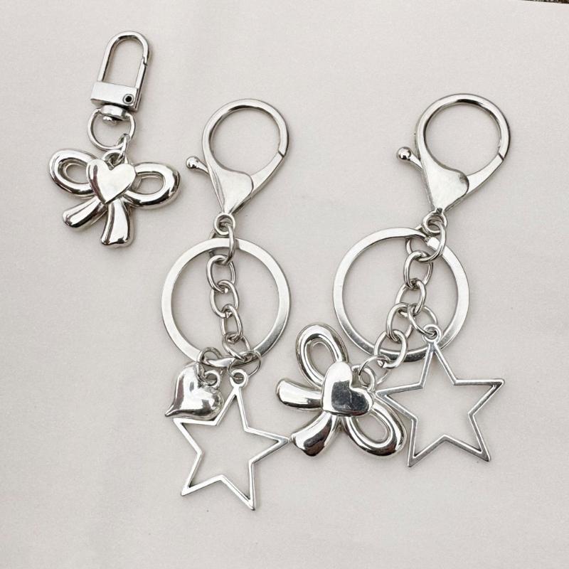 Bowknot/Heart/Star Pendant Pendant Keychain Stylish Keyring for Women Girls Bag Charm Elegant Purse Backpack Accessory