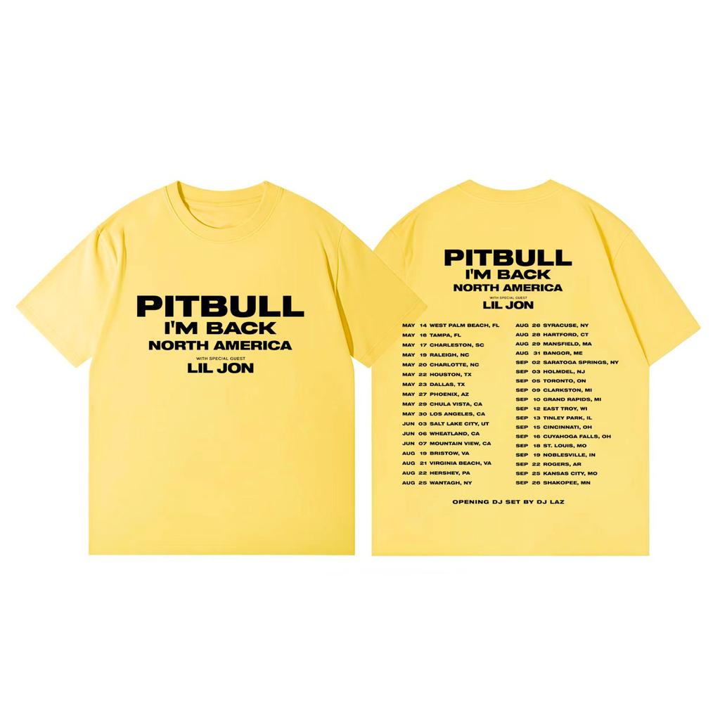 Rapper Pitbull Im Back Tour 2026 T-Shirt Herren Damen Hip Hop Mode Kurzarm T-Shirts Sommer Freizeit Locker Baumwoll T-Shirts