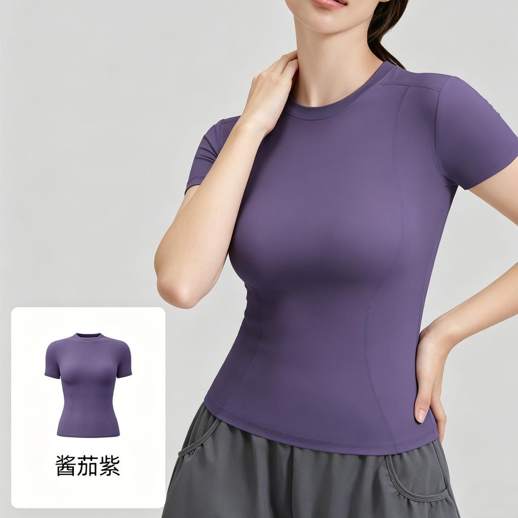 Yoga clothes short sleeves, women's quick-drying T-shirts can be worn outside tops, yoga sports tights wholesale