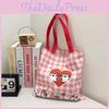 Cute Cat And Maltese Checkered Pattern Student Casual Canvas Bag For Daily Use And Street Style