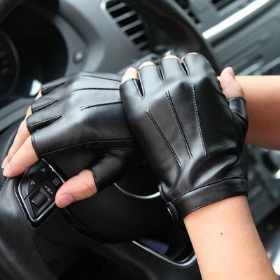 1 Paar Leder Fingerlose Lässiger Sportlicher Stil Handschuhe, Mode Street Dance Für Herren