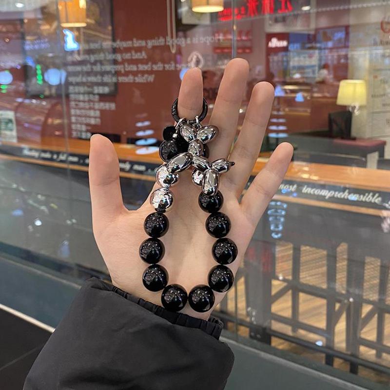 Cute Balloon Puppy Beaded Mobile Phone Chain Charm Girl Heart Light Luxury Keychain Bag Pendant Beaded Hanging Lanyard Accessory