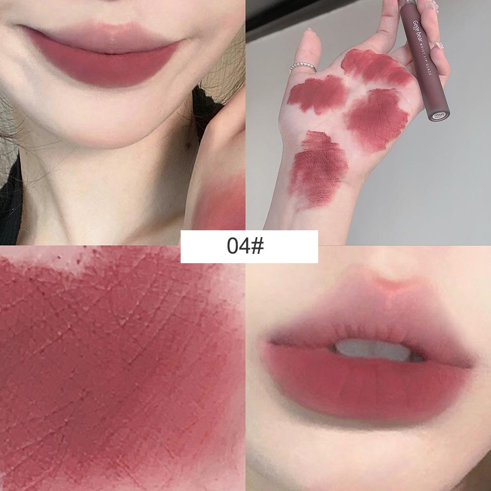 GEGE BEAR Wodoodporny Aksamitny Matowy Błyszczyk do Ust - Nude Brązowy Odcień Ust, Długotrwały Kolor i Gładkie Wykończenie, Imprezowa Pomadka w Płynie