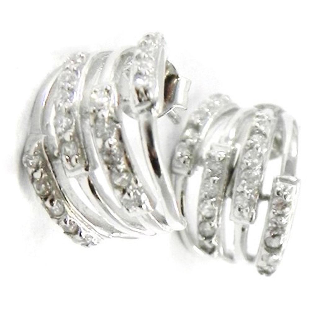 Les Trésors De Lily [I3900] - Silver Half Hoop Earrings 'Goddess' White