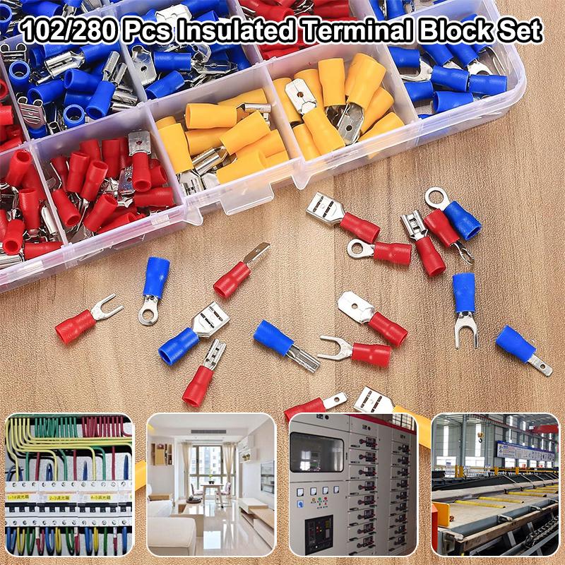 Insulated Terminal Block Set with Crimping Pliers 102/280Pcs Durable Electrical Connectors Kit for Home Car Repair