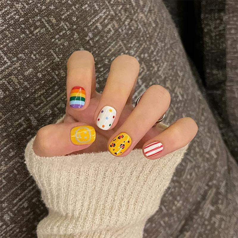 

Cartoon Cat Eye Rainbow Polka Dot Leopard Print Nail Art Stickers