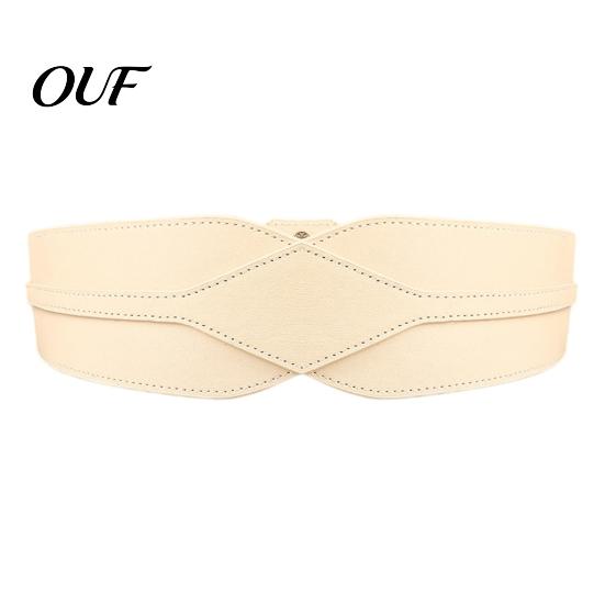 Wear-resistant Imitation Leather Girdle Women's Faux Waist Belt, Wide Elastic Waistband with Metal Crisp Texture Belt for Ladies Buckle, No-Hole