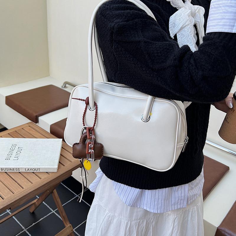 Korean Stylish Square Bag Solid Color Versatile Bowling Bag Hot-selling Retro Shoulder Bag New Style High-quality Pu Leather Bag