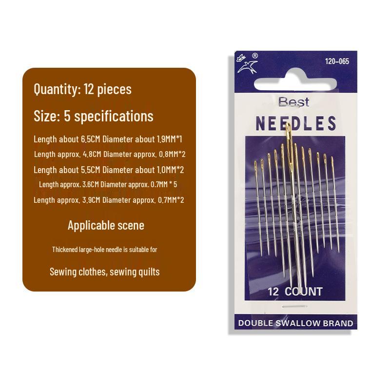 Double Swallow Large Eye Hand Sewing Needle for Household and Quilting, Steel Coarse Thread & Embroidery Needle