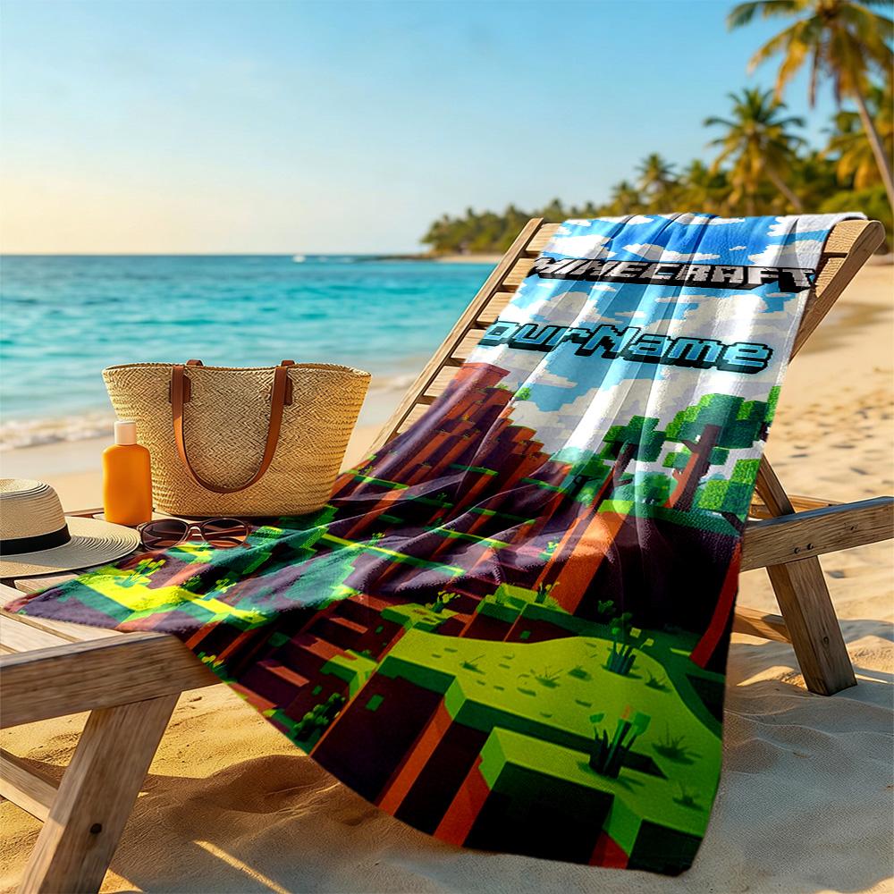 Minecraft Customized Name Beach Towel Soft Durable Quick-Dry For Beach Bathroom Outdoor Swimming Pool Camping Picnic Yoga Diving Vacation Accessories