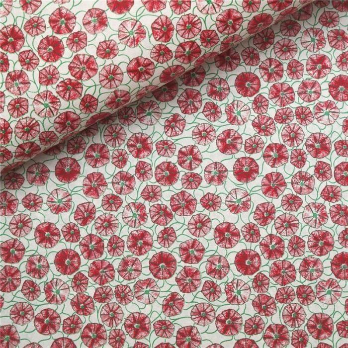 Papier à motifs poppy blanc motifs rouge - Rouge 100 gr/m2