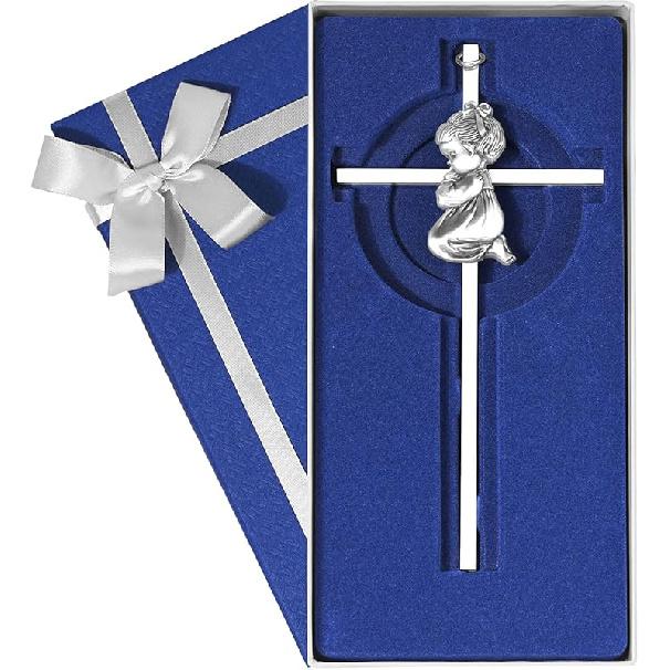 Baby Wall Cross Baptism Gifts for Boys, 7-inch Silver Blessing Boy Baptism Crosses for First Holy Communion Christening and Dedication Baptismal