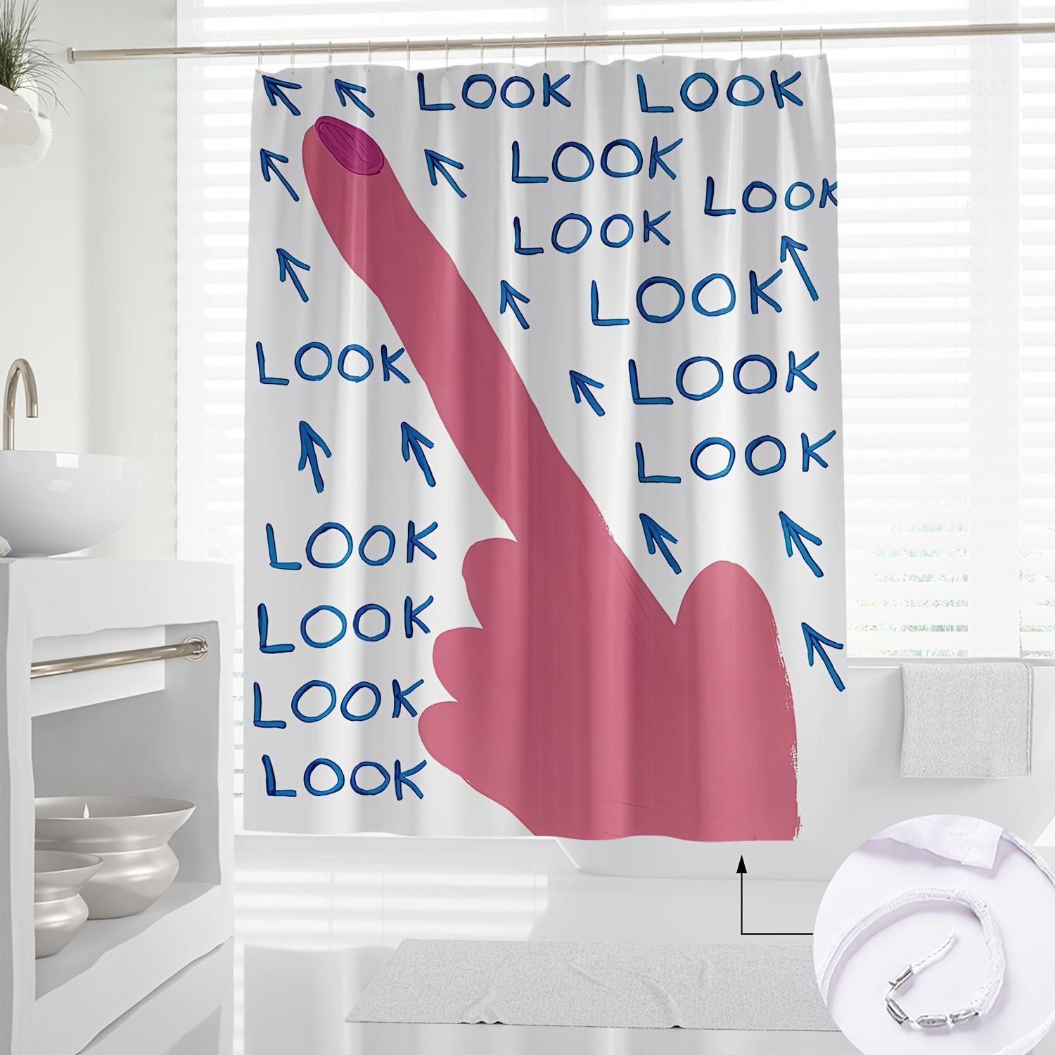 

1Pc Vintage-Inspired Bathroom Shower Curtain With Playful Look Design - Pink Cartoon Hand & Blue Arrows, Polyester, Machine W60H190(CM)-1 Pcs