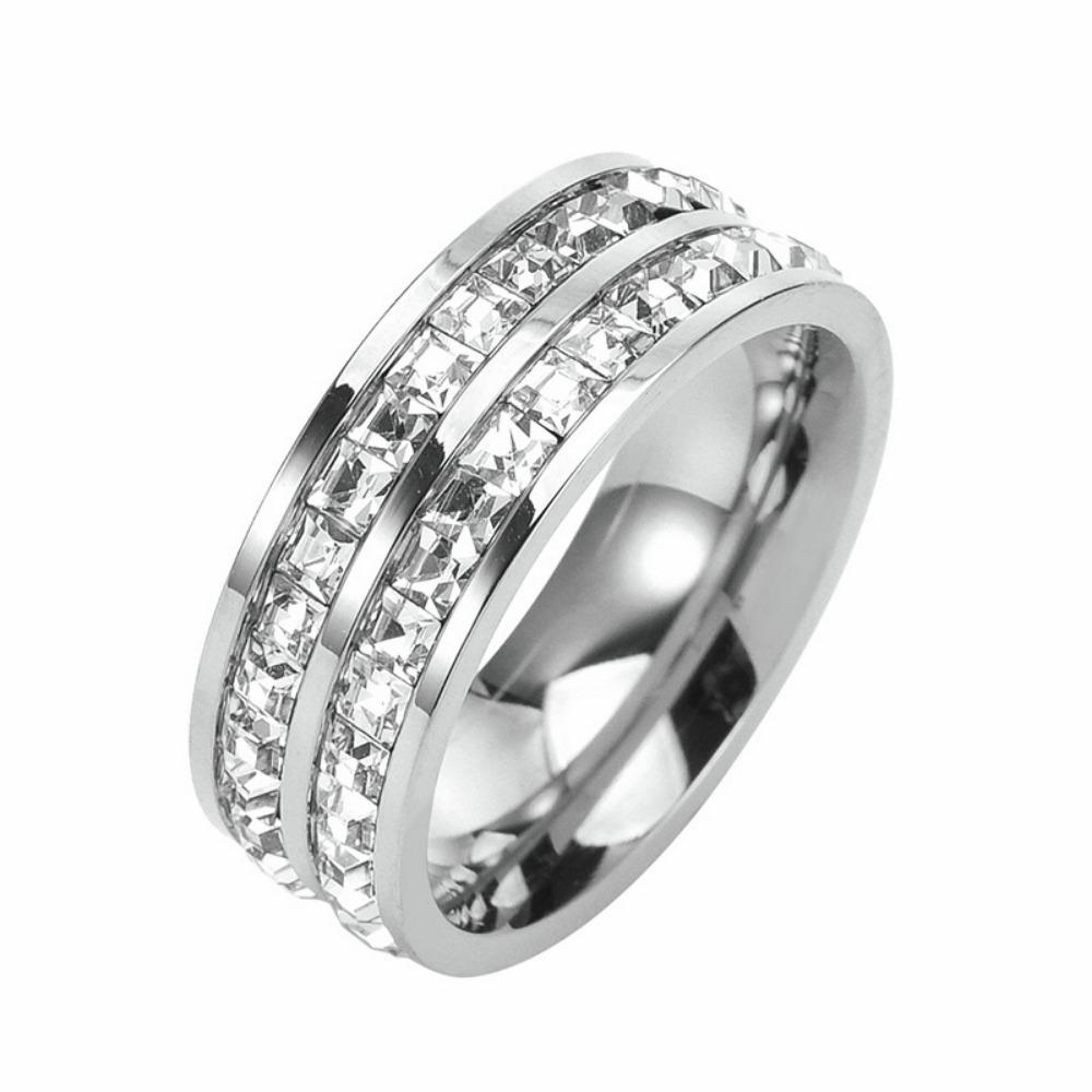Gypsophila Stainless Steel Couple Ring Zircon Double Ring Set for Men Women Anniversary Gift