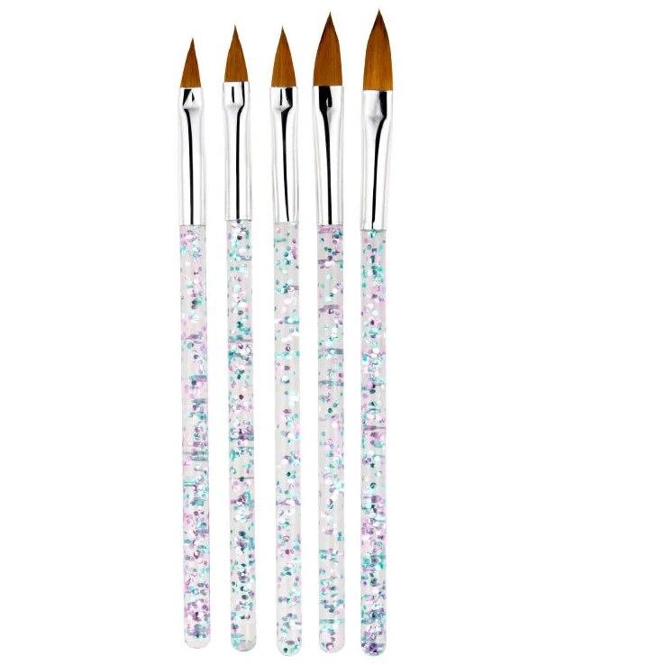 5pc/Lot  Crystal Acrylic Nail Brush with  Glitter Nail Art Brush  Tools Flower Builder Carving DIY Drawing Brush