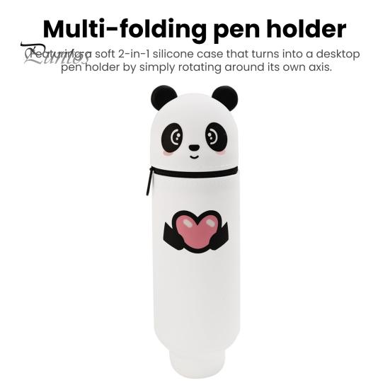 Pencil Case Desktop Stand Up Pen Holder Cartoon Animal Design Silicone Pencil Storage Bag for Home School Office Supplies