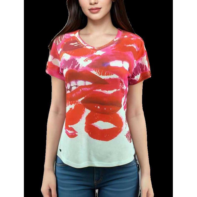 

Европейская станция Короткий рукав 2024 Лето Новое поступление Европейские товары Мода Прилив Футболка с полурукавом Женская Летняя Приталенная С принтом Топы Rose Red S