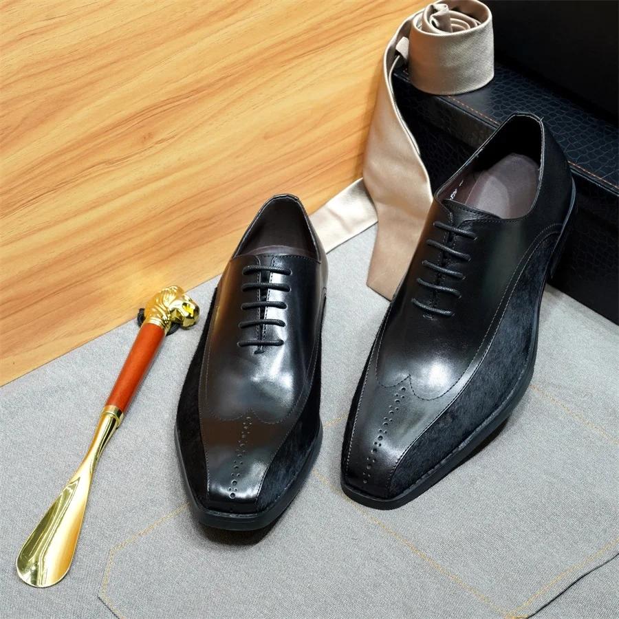 Luxury Men's Genuine Leather Oxford Dress Shoes Handmade Suede Wingtip Lace-Up Formal Shoes for Wedding Party Office