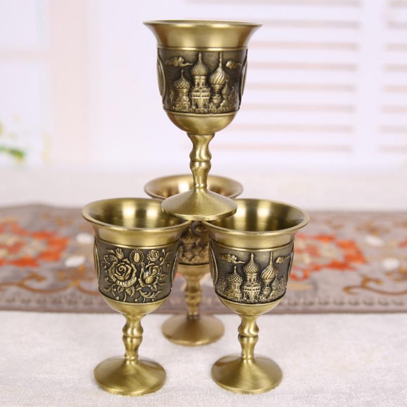 Vintage Shot Glass, Metal Relief Rose Goblet, European Portable Mini Vodka Cup,Delicacy Home Living Room Decoration Gift, 1pcs