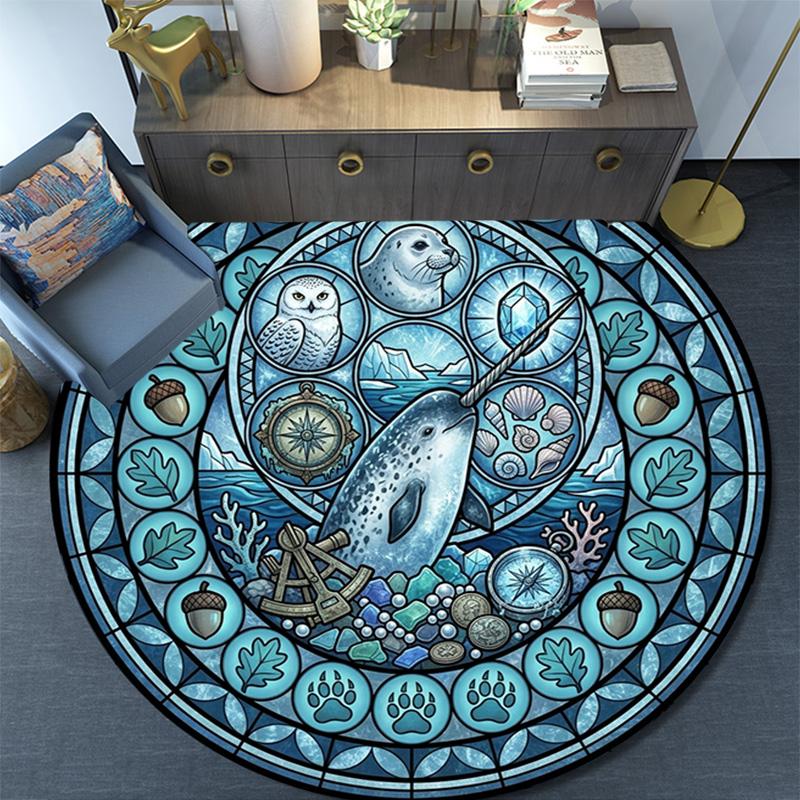 Oceanic Mystery Symbols Round Area Rug Under Office Chairs Bedroom Living Room Home Decor