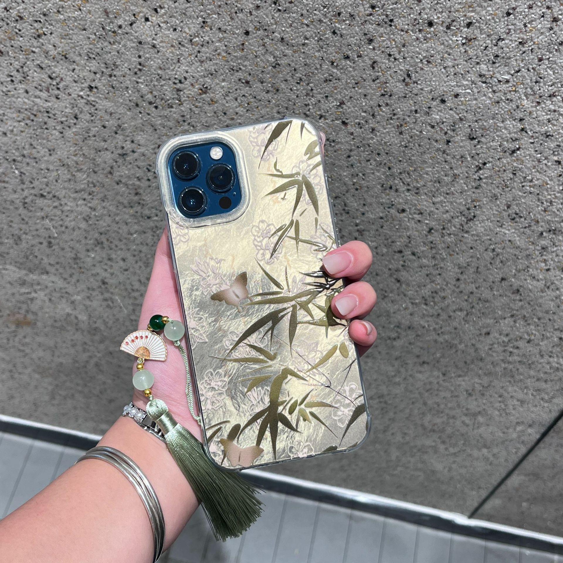 

Butterfly Green Bamboo for IPhone16 Simple 15PRO/13 Mobile Phone Case for Apple 14promax New 12 For Apple 6