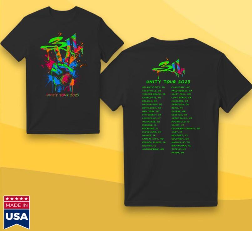 311 Unity Tour 2025 Peace Sign Splatter Band Shirt Unisex T-Shirt M