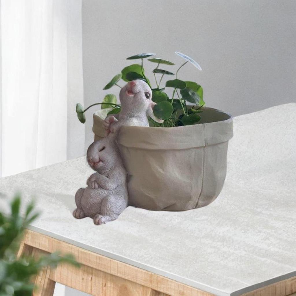 Blumenpot Planter with Rabbit Figures Tabletop Orament for Living Room Decorative Multifunctional