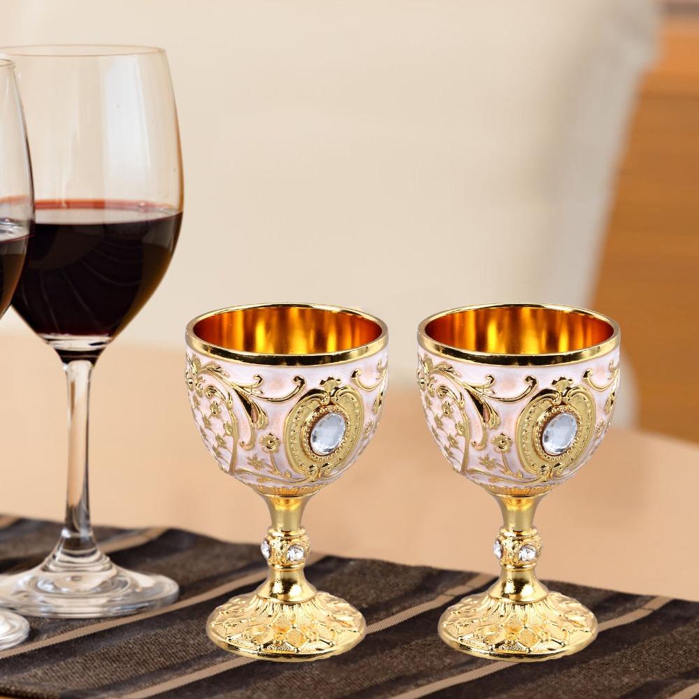 2PCS Gold White Zinc Alloy Goblet Small Retro Metal Cup Metal Wine Cup  Medieval Theme
