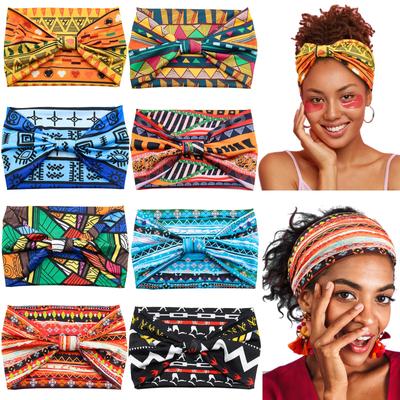Boho African Headbands for Women Wide Cotton Turban Headwrap Knotted Elastic Stripes Hairbands Bandeau Sport Workout Yoga Bandage Hair Accessories