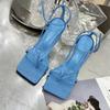 Fashion 2025 New Fashion Pinch Narrow Band Women Sandals 2025 Summer Square Open Toe Ankle Buckle Strap High Heels Ladies Shoes