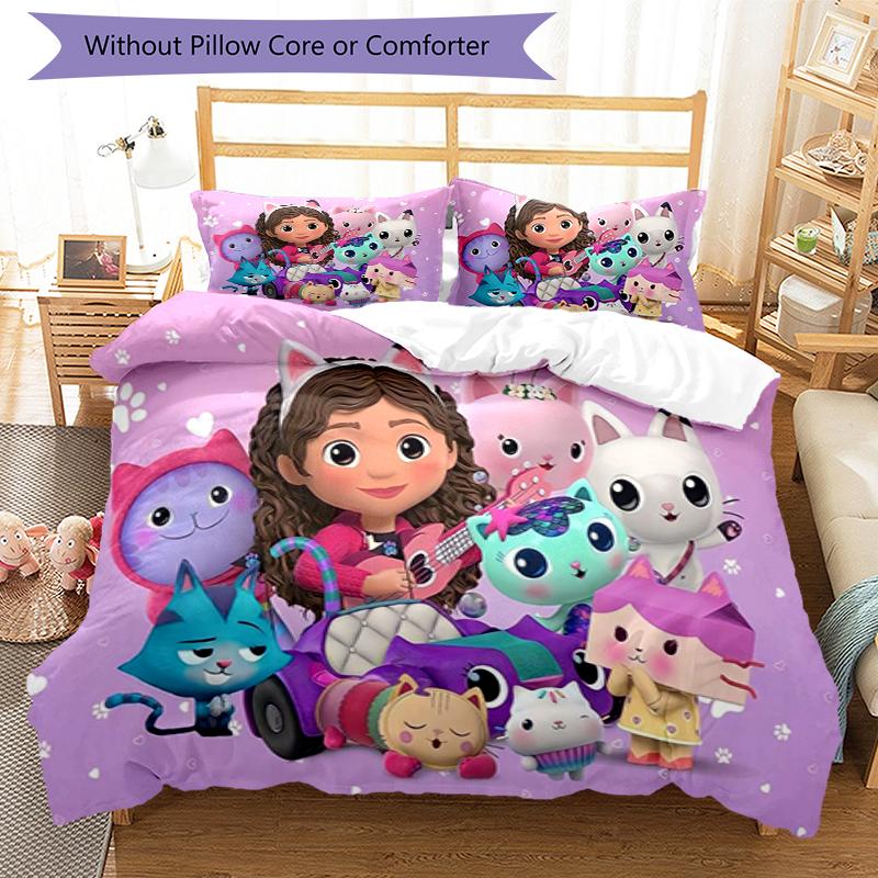3pcs Gabby’s Dollhouse Bedding Set Duvet Cover Closure Includes 1 Duvet Cover & 2 Pillowcases, Soft and Comfortable for All Seasons.