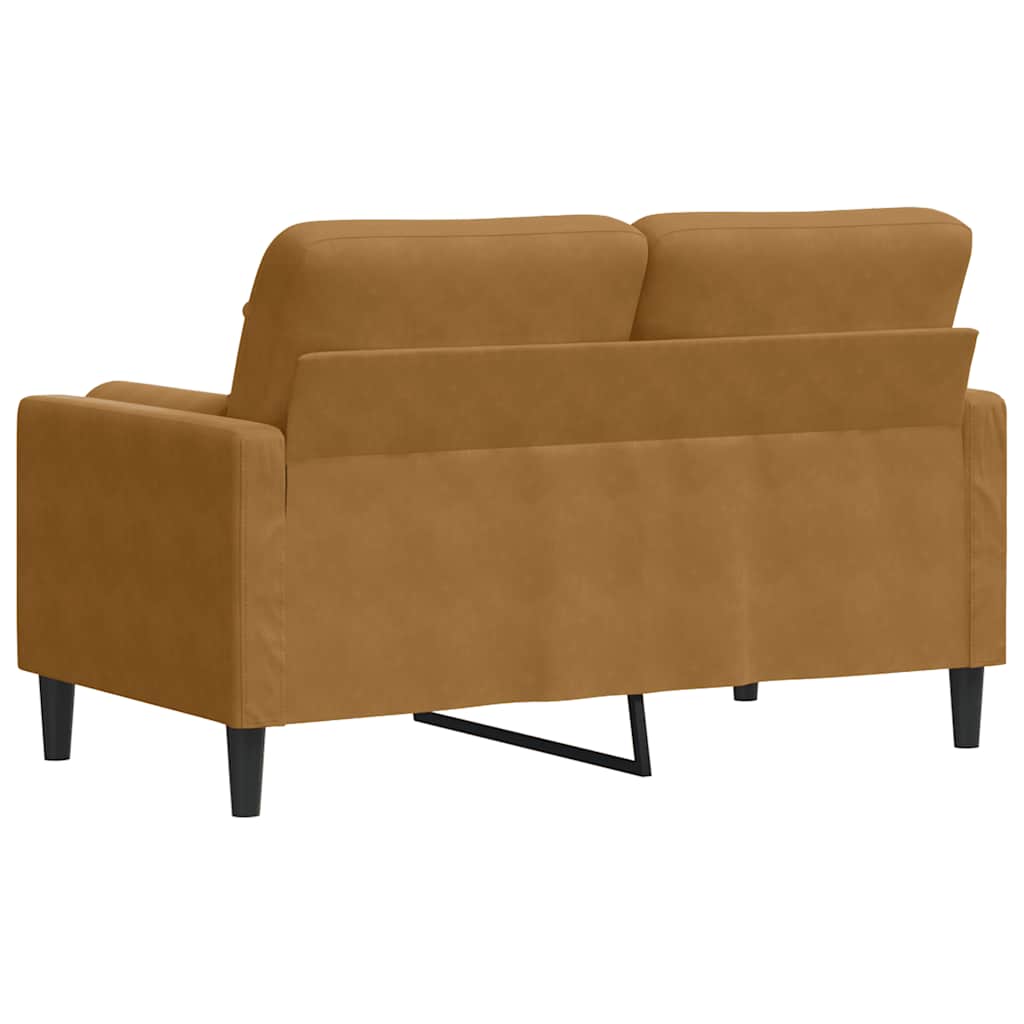 2 Seater Velvet Sofa with Decorative Cushions Brown 120 Cm