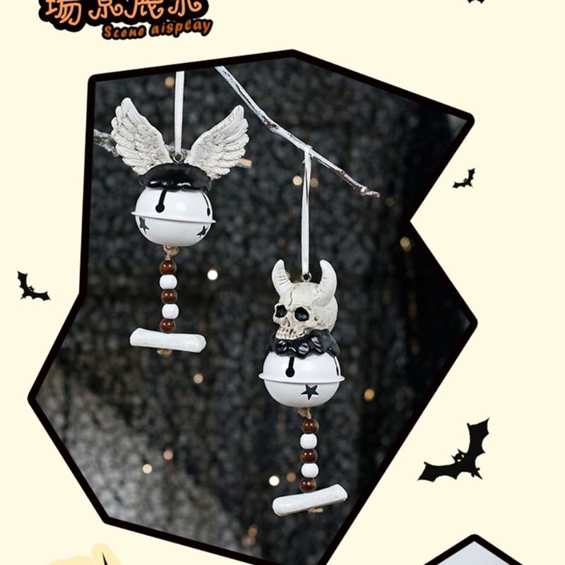 Gothics Skull WindChime Set of 2 Halloween Party Supplies Resin Iron Crafted Indoor Outdoor Decoration